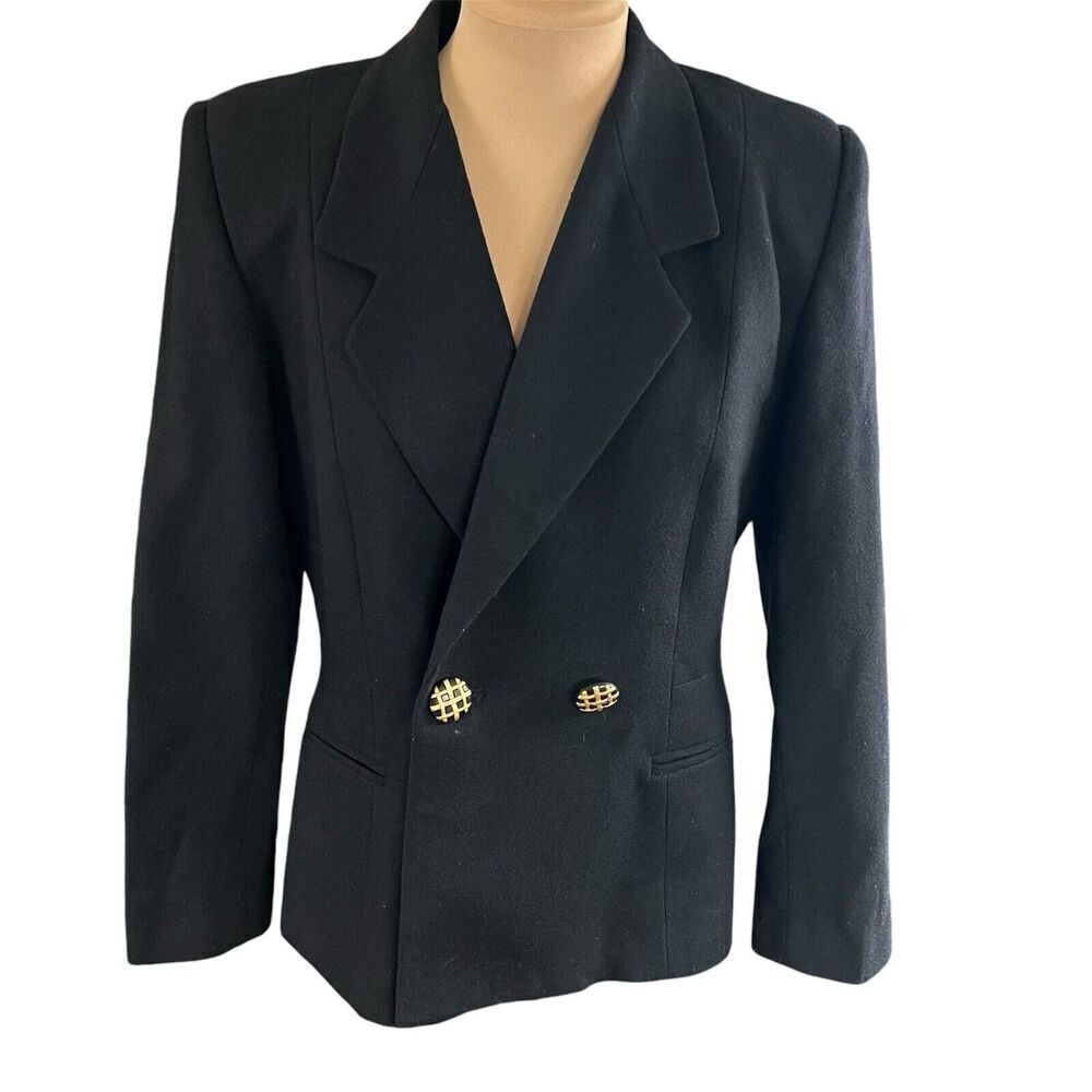 Vtg Oleg Cassini SZ 6 Womens 100% Wool Blazer Gold Buttons 80s Career Evening